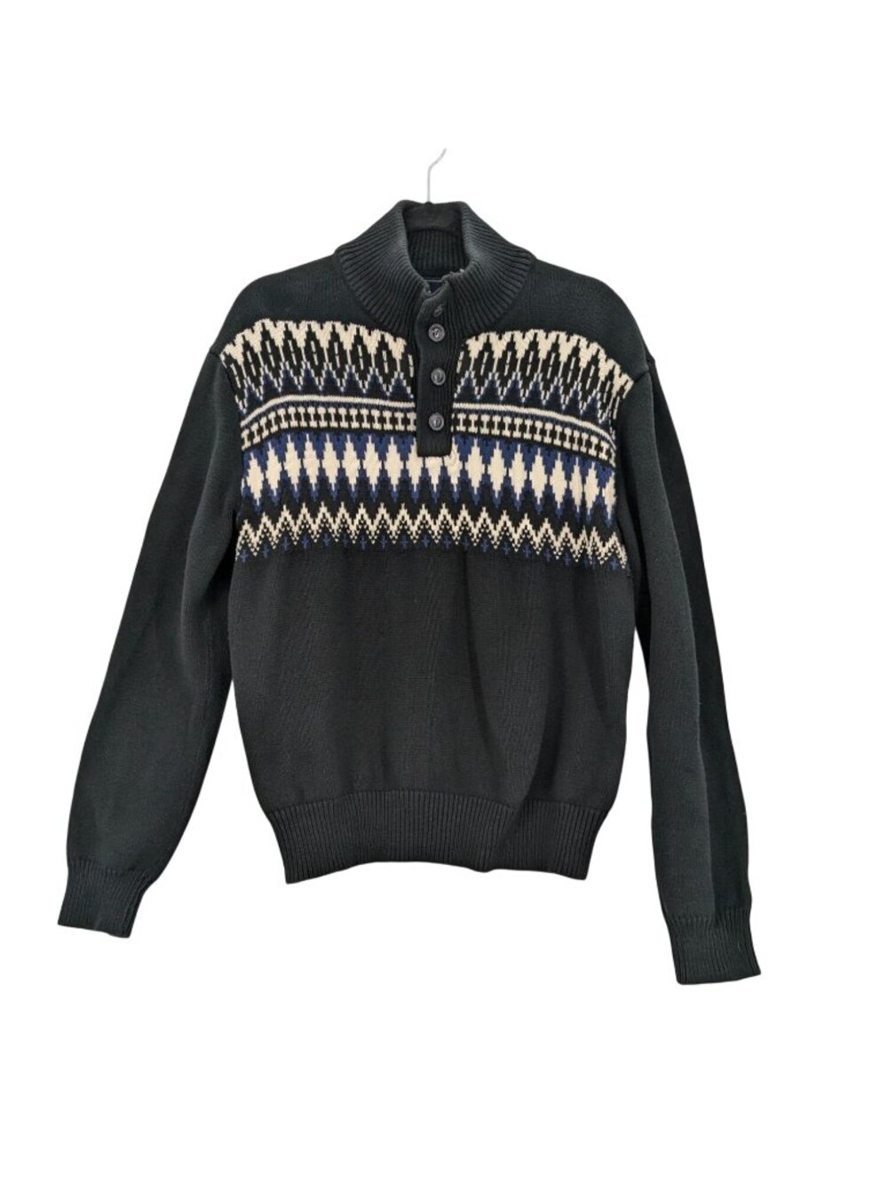 Vintage Fair Isle Nordic Sweater Button Mock Neck Pullover Cable Knit XXLarge